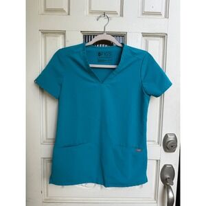 FIGS Technical Collection Teal PO 1484 V Neck Scrub Top Short Sleeve Size XXS